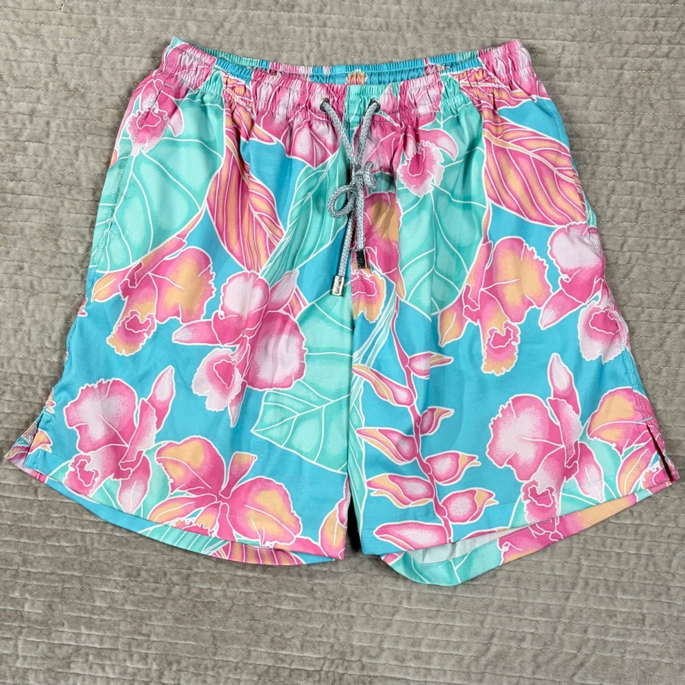 Kenny Flowers Turquoise Pink Floral Swim Trunks